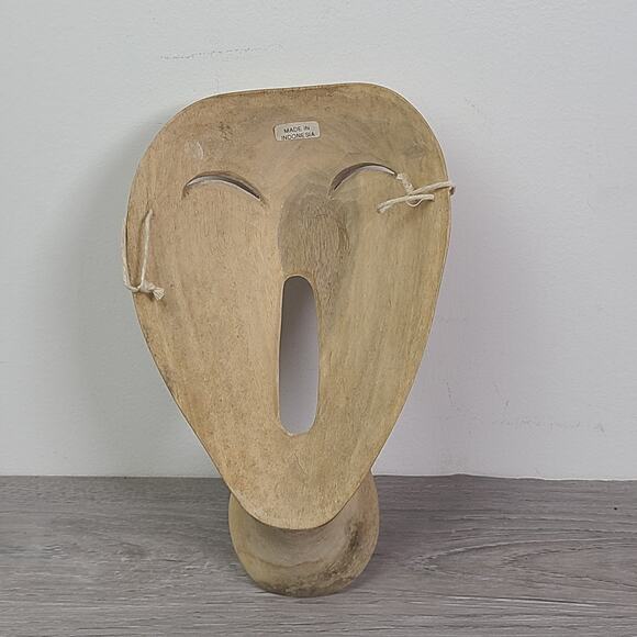 Hibiscus Wood Carved Mask Indonesia Scream Sing Emotion Theatric Face - Picture 2 of 8